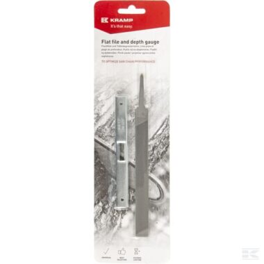 Chainsaw chain flat file with depth gauge on card blister