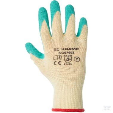 Work gloves yellow Latex coated, 27cm long size 11/2XL Protect by Kramp