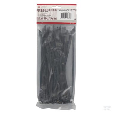 Cable tie 4.8x200mm, black, Polyamide, max. Ø 53mm, pack 50, Kramp