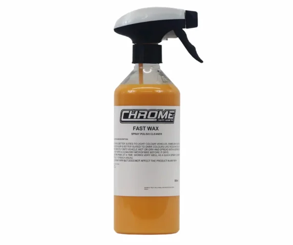 CHROME: Fast Wax (500ml) a spray bottle with a white label and orange liquid